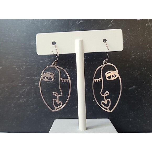 925 Sterling Silver Dyadema Italy Face Art Dangling Pierced Earrings Vintage - Picture 4 of 10